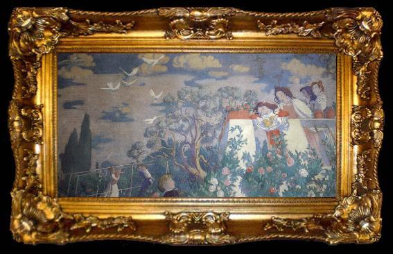framed  Maurice Denis terrace at fiesole or the deins and chausson familied at fiesolr, ta009-2